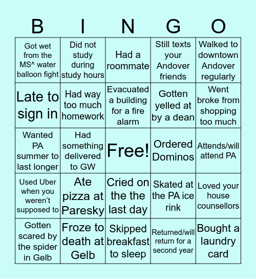 PA Summer Bingo Card