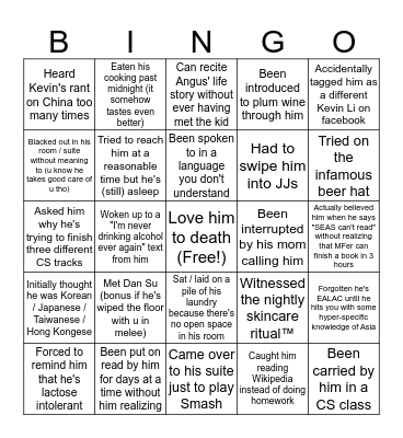 Being Friends w Kevin Bingo Card