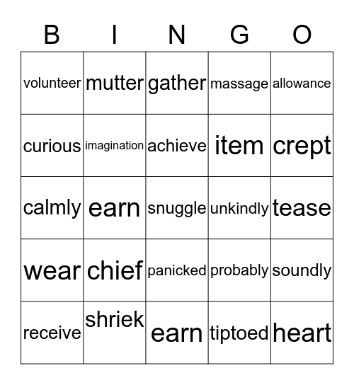 VOCABULARY Bingo Card