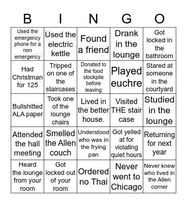 Allen House Bingo Card