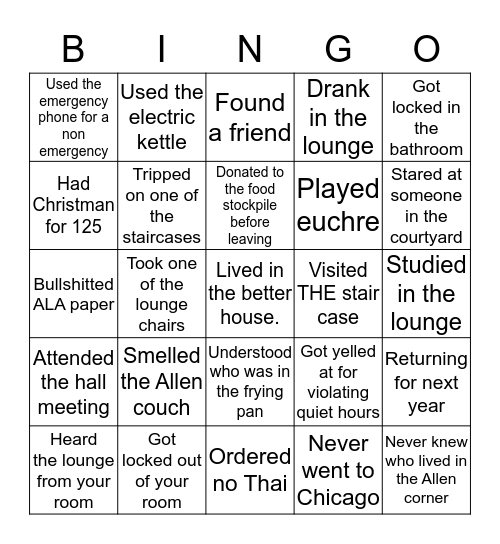 Allen House Bingo Card