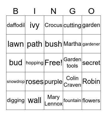 THE SECRET GARDEN Bingo Card