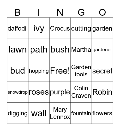 THE SECRET GARDEN Bingo Card