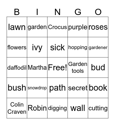 THE SECRET GARDEN Bingo Card