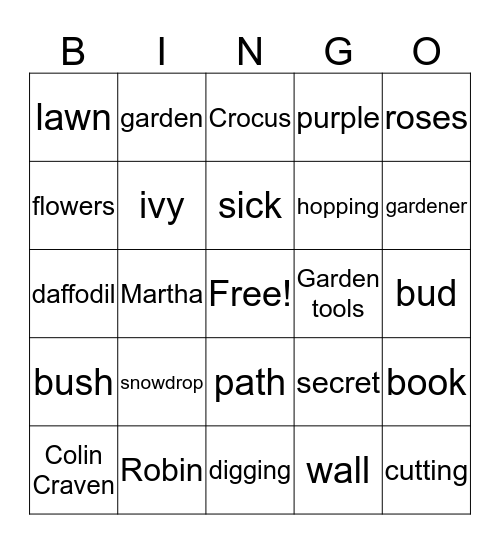 THE SECRET GARDEN Bingo Card
