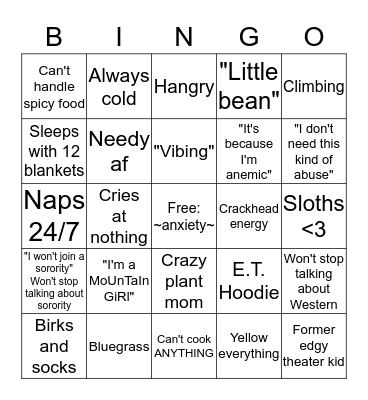 Hannah Bingo Card