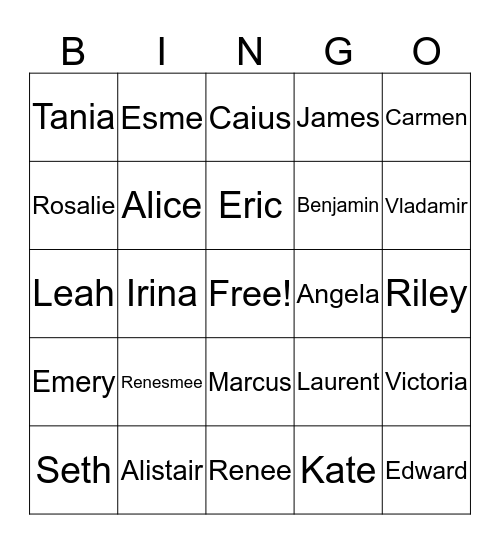 Twilight Bingo Card