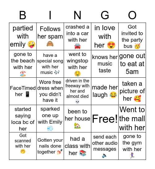 EMILY Bingo Card