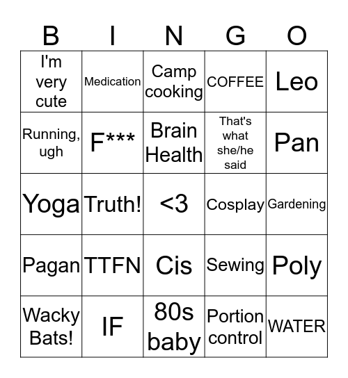 Joie/Feena Bingo Card