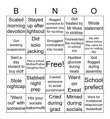 Corona Secondary School Bingo Card