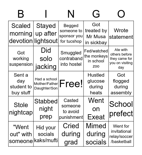 Corona Secondary School Bingo Card