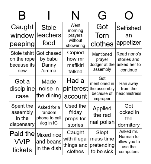 Kibosho Bingo Card