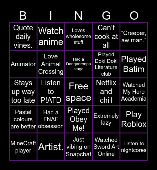 Compatibility with me Bingo Card