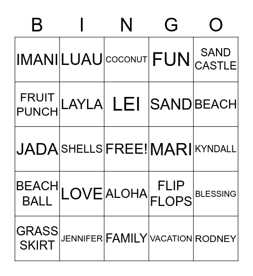 MARI'S FAMILY LUAU Bingo Card