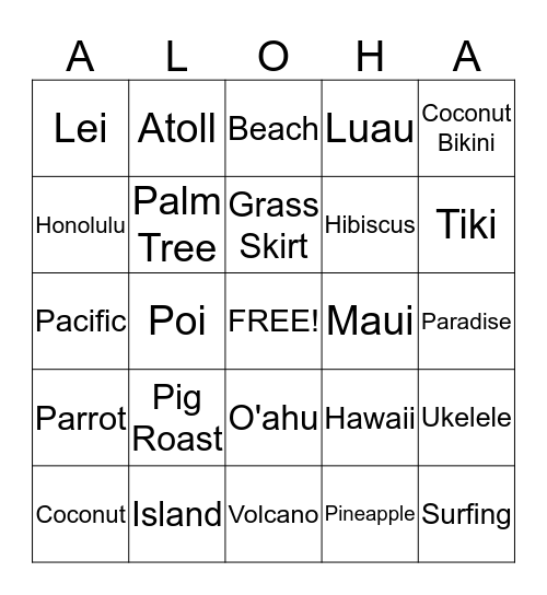 Aloha Bingo!!! Bingo Card