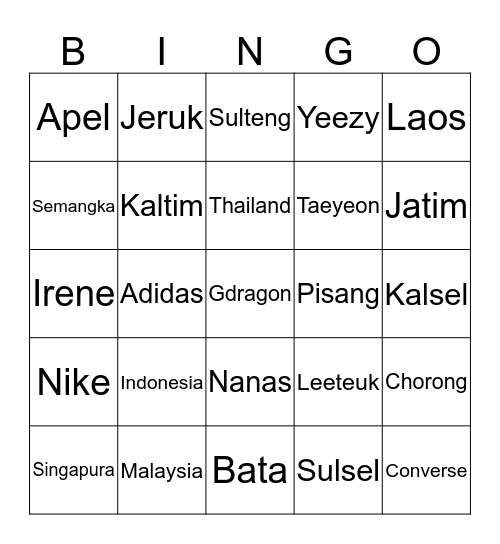 Killa Cantik Bingo Card