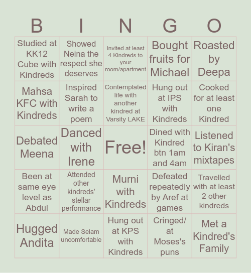 KINDRED SPIRITS Bingo Card