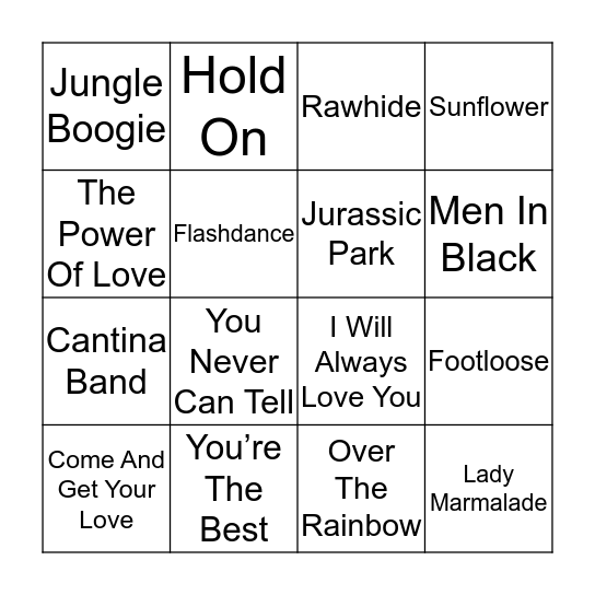 Iconic Movie Songs Bingo Card