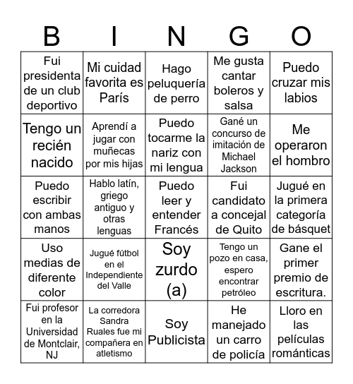 Montebello´s Faculty Members Bingo Card