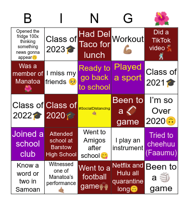 BHS Manatoa🌺🤙🏽 Bingo Card