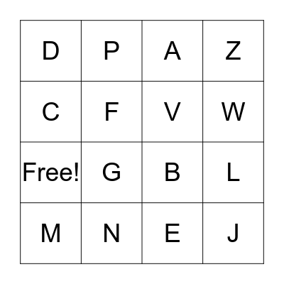 ABC Bingo Card