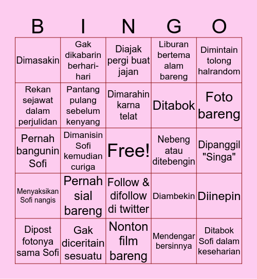 Sofi's Friend Bingo Card