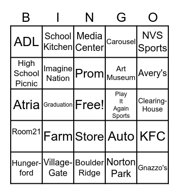 Transition Bingo Card