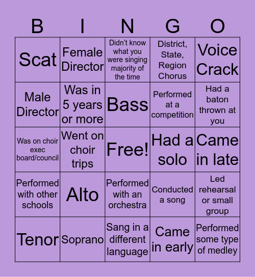 Choir 🎶 Bingo Card