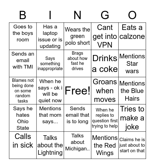 Sloth Bingo Card