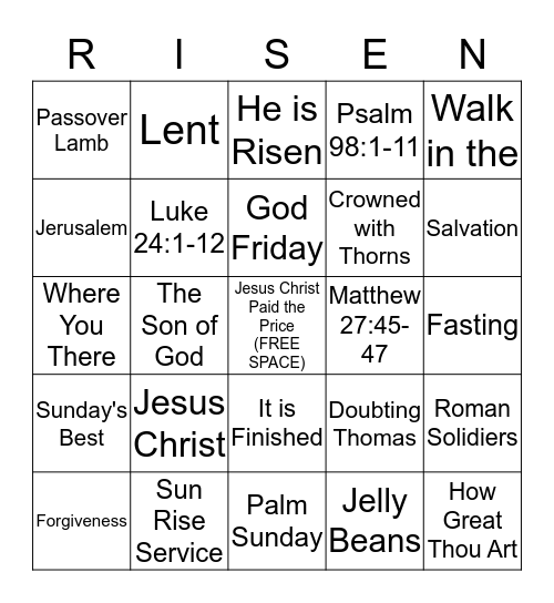 Easter Sunday Bingo Card