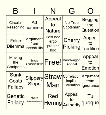 Logical Fallacy BINGO Card