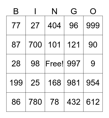 ASL 1 number bingo Card