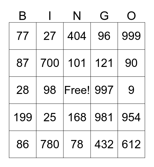 ASL 1 number bingo Card