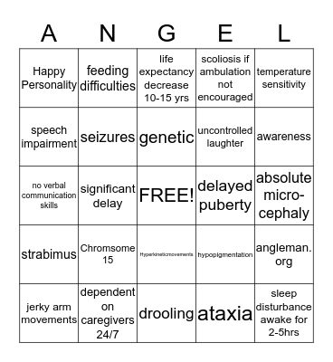 Angelman Syndrome Bingo Card