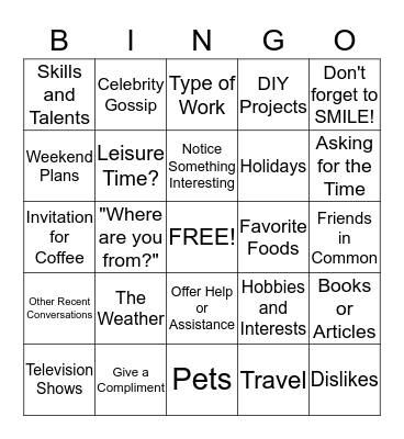 Conversation Starters Bingo Card