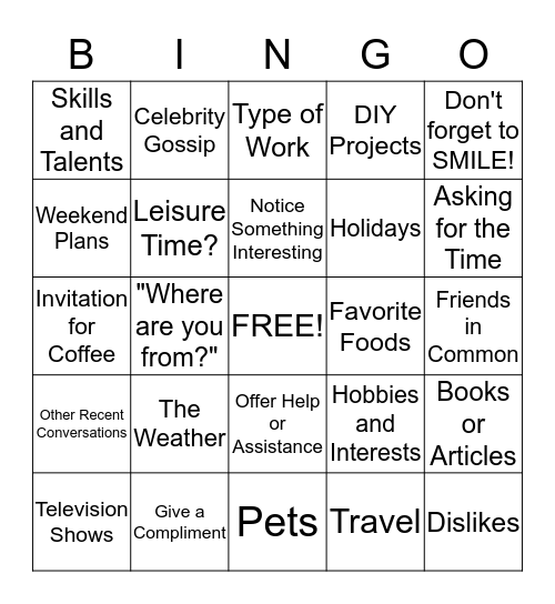 Conversation Starters Bingo Card