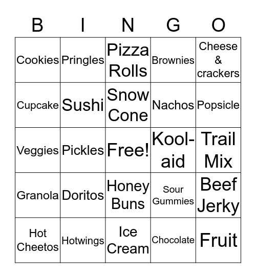 Quarantine Snacks Bingo Card