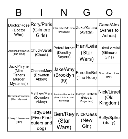 A few of Rose's favourite ships Bingo Card
