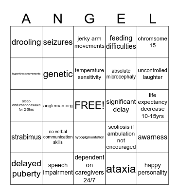 Angelman Syndrome Bingo Card