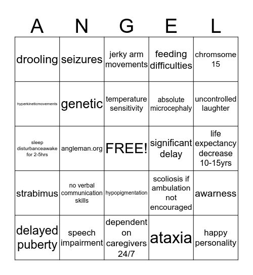 Angelman Syndrome Bingo Card