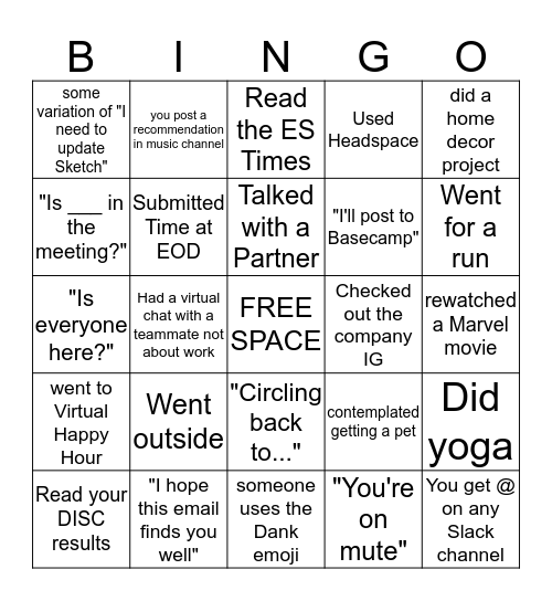 Eastern Standard BINGO Card