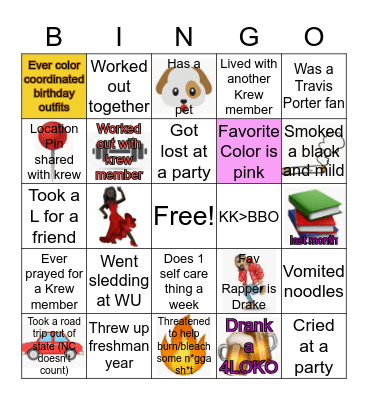 Kardash Krew Bingo Card