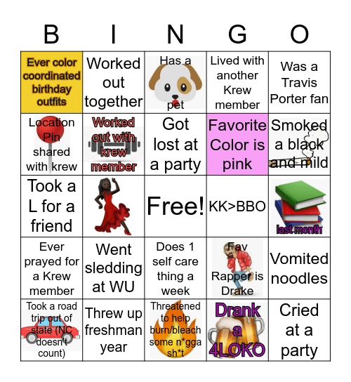 Kardash Krew Bingo Card