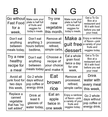 Healthy Eating Bingo Card