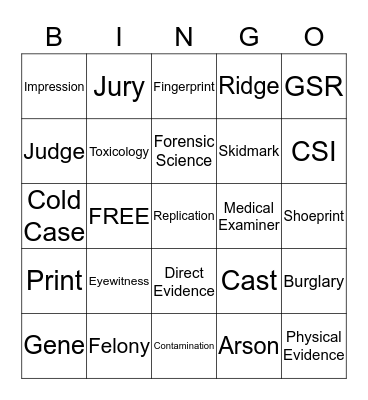 FORENSIC SCIENCE BINGO Card