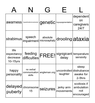 Angleman Syndrome Bingo Card