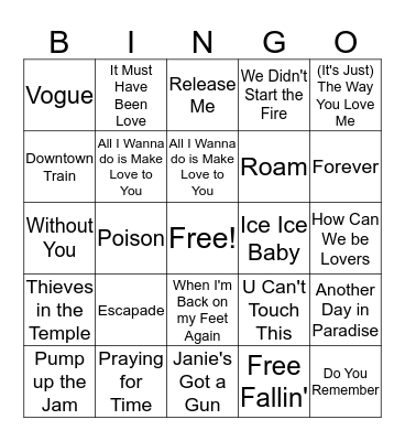 1990s Hits! Bingo Card