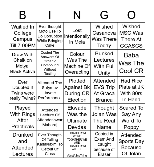 #JustABscThing Bingo Card