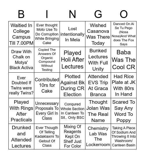 #JustABscThing Bingo Card