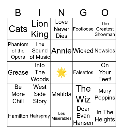 MUSICAL BINGO Card